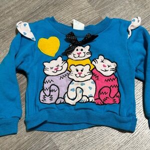 Vintage Young Hearts Girls Cat Shirt Sweater Sweatshirt